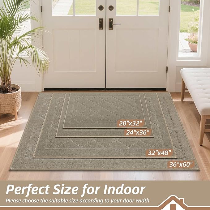 BEQHAUSE Dirt Trapper Door Mat 32" x 48", Doormat Non-Slip Entryway Rugs Washable, Dog Door Mat Stain Resistant and Absorbent Welcome Floor Mat for Front Back Door, Muddy Wet Shoes & Paws, Beige