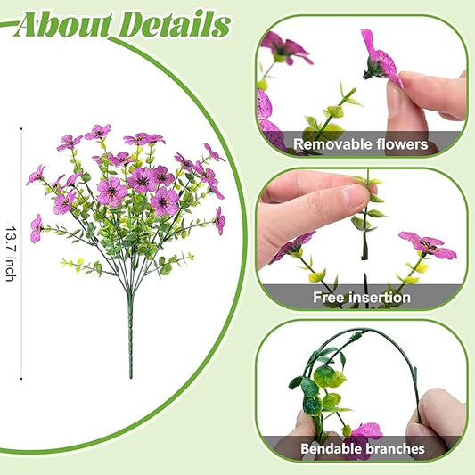 Artificial Flowers for Outdoors Potted Spring Decor, 12 Bundles Fake Summer Daisy with Realistic Eucalyptus Leaves, Faux Plants for Greenery Boxwood Porch Patio Garden Pot Lawn