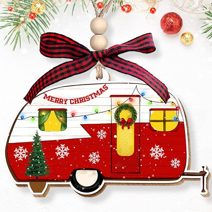 Camping Christmas Ornaments 2025 - Camper Christmas Ornament - Camping Ornaments for Tree - Gifts for Campers, Women, Men - Wood Ornament