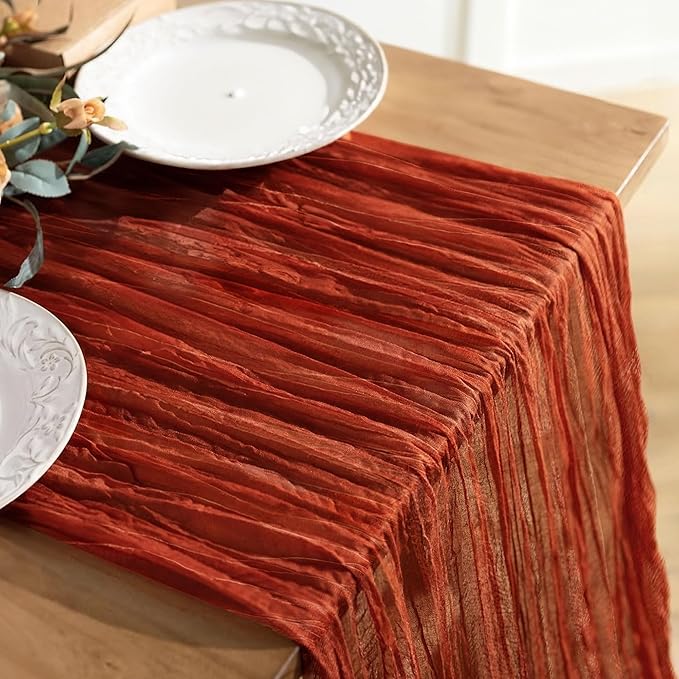 JOYIT 2 Pack Cheesecloth Table Runner 35" x 120" – Boho Table Runner Set for Wedding, Birthday, and Party Decor, Romantic Gauze Table Runner for Rustic and Elegant Tablescapes (Terracotta)