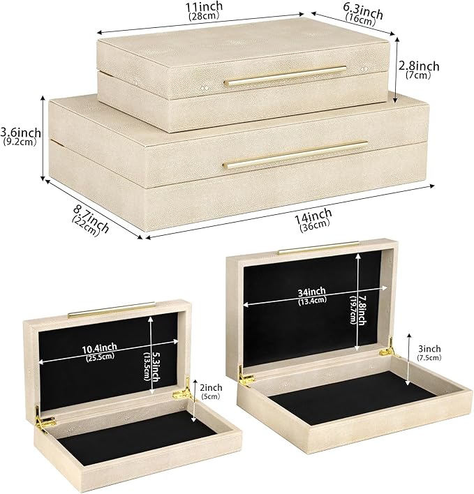 HofferRuffer Faux Leather Decorative Boxes Set of 2, Large Nesting Keepsake Box Accessory Organizer Jewelry Organizer with Hinged Lid, Stacking Storage Box Container for Home or Office (Light Grey)
