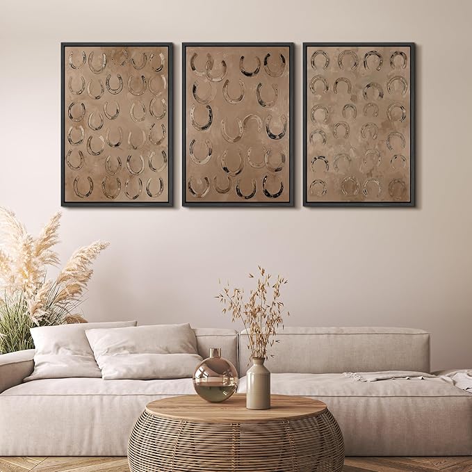 MUDECOR Framed Wall Art Print Set Western Decor Horseshoes Pattern Rustic Neutral Illustrations Modern Art Boho Decorative Colorful Chic for Living Room, Bedroom, Office - 24"x36"x3 BLACK