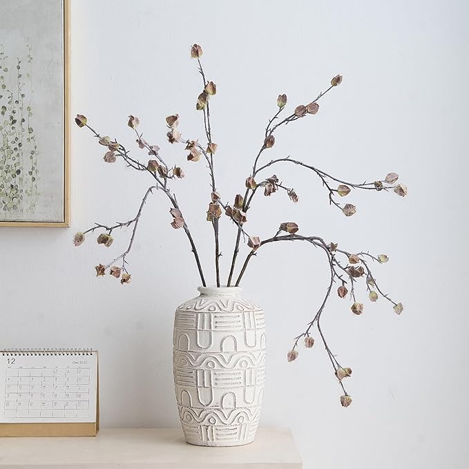White Ceramic Vase 7.5 Inches, Boho Modern Table Centerpiece Vase, Fresh Dried Flower Pampas Grass Tall Vases Living Room Office Desk Decor, Idea (White, Small - 7.5 Inches)