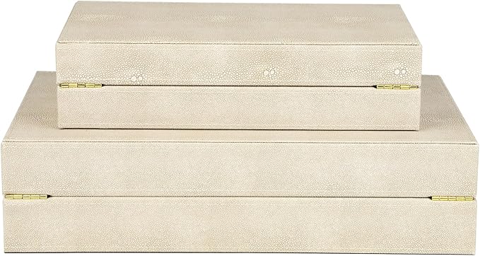 HofferRuffer Faux Leather Decorative Boxes Set of 2, Large Nesting Keepsake Box Accessory Organizer Jewelry Organizer with Hinged Lid, Stacking Storage Box Container for Home or Office (Light Grey)