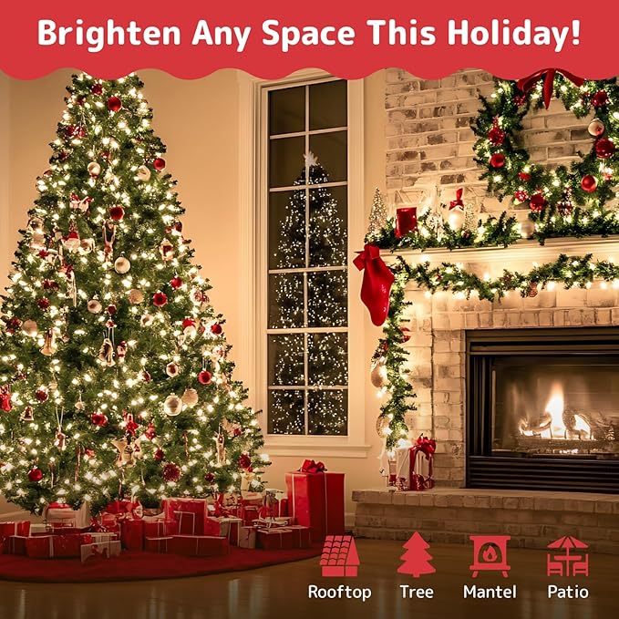 PREXTEX 200 Count Clear Christmas Tree Lights - 40 ft Warm Incandescent String Lights with Green Wire - Indoor and Outdoor Mini Light for Christmas, Holiday Decorations, Trees, Fences, Patios and More