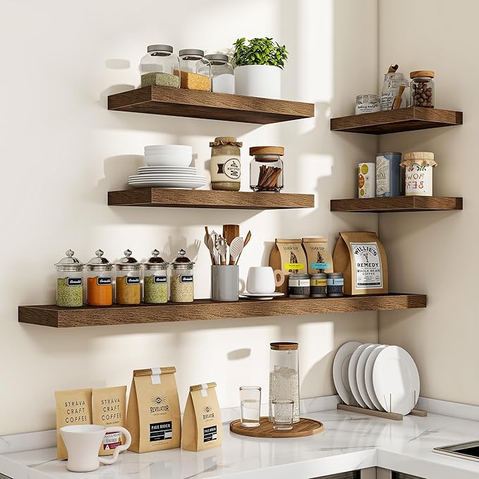 48 Inch Floating Shelves, 48"x9.25"x1.5" Inch Deep Floating Shelves for Wall, Wooden Shelves for Bathroom, Bedroom, Living Room, Walnut, 1 Piece