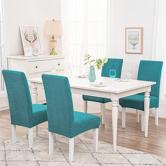Parsons Dining Chair Cover, Detachable Sofa Chair Cover, Retractable Chair Cover (4, Peacock Blue)