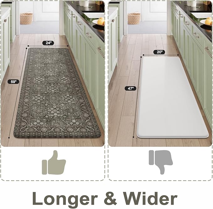 KIMODE Kitchen Mats Cushioned Anti Fatigue, Farmhouse Kitchen Runner Rugs, Grey/Green Rugs for Kitchen Floor, Kitchen Floor Mat Non Slip, Comfort Standing Mat for Laundry Office Sink Desk 24"x59"