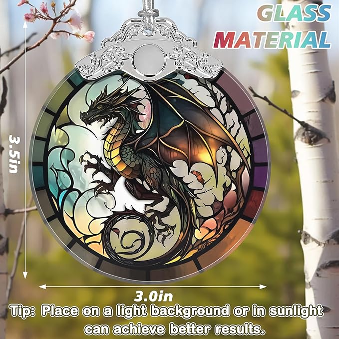 Stained Glass Suncatcher Ornament - Flying Dragon Christmas Decorations - Christmas Ornaments for Tree - Holiday Present Ideas - Gift Exchange