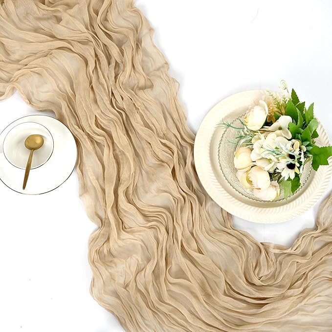 25 Pack Beige Cheesecloth Table Runner 17 x 108 Inch Fall Thanksgiving Boho Rustic Farmhouse Gauze Cheese Cloth Runner for Wedding Party Baby Shower Home Decor Holiday Decorations