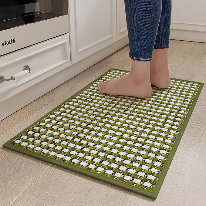 Kitchen Mats for Floor, Super Absorbent Kitchen Rugs Non Slip Washable, Rubber Backing Soft Chenille Braided Kitchen Runner Rug Standing Mat Sink Mat, Easy to Clean, Green 17"x30"