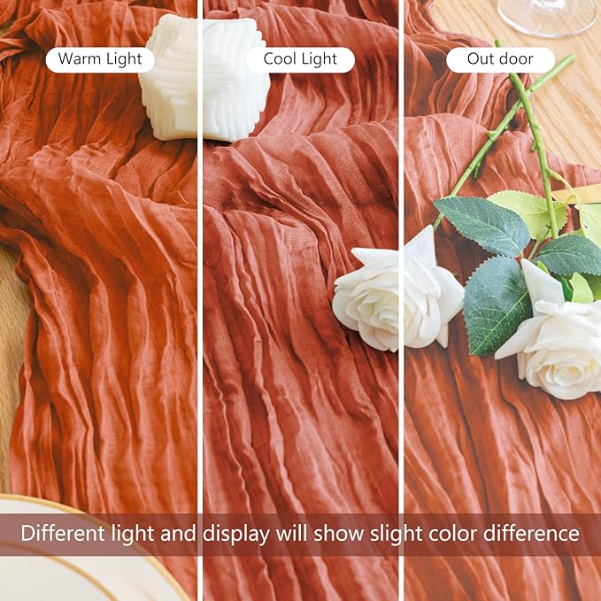 6PCS Table Runner Cheesecloth 10FT Terracotta Boho Gauze Cheese Cloth Rustic Sheer Table Runners for Wedding Bridal Baby Shower Party Decoration