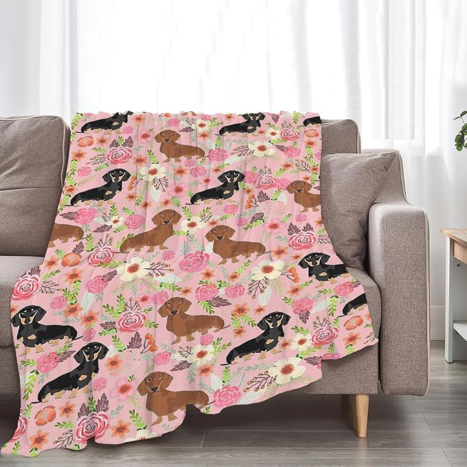 Tijuboni Dachshund Throw Blanket Dog Gifts for Girls Boys Women Men Kids Adults Soft Flannel Fleece Blanket for Couch Sofa Bed Home Decor 50"x60"