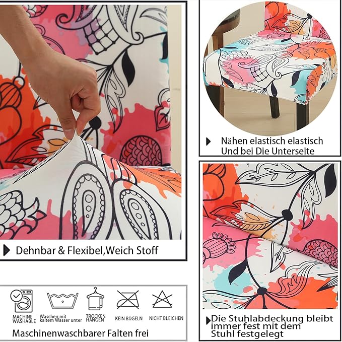 Stretch Chair Covers Slipcovers Set of 4 Printed Stretchable Dining Chair Slipcover Washable Removable for Kitchen,Hotel,Restaurant