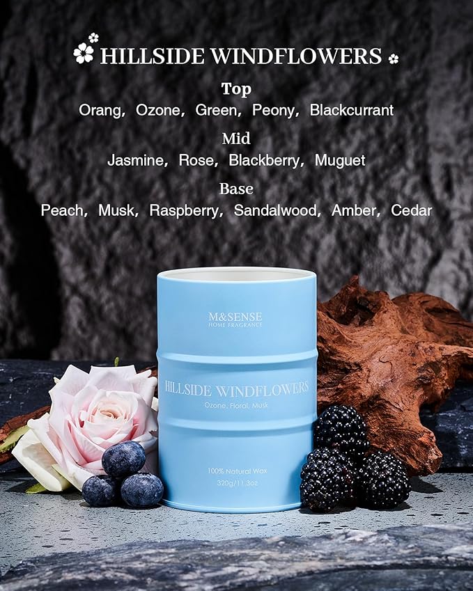 M&SENSE White Flowers Soy Scented Candles, Summer Natural Organic Clean Burning Candles 11.3oz 70 Hours Long Lasting, Floral Relaxing Aromatherapy Candles Gifts
