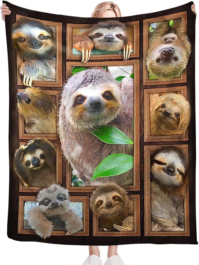 Tijuboni Sloth Throw Blanket Sloth Gifts for Girls Boys Women Men Kids Adults Soft Flannel Fleece Blanket for Couch Sofa Bed Home Decor 60"x80"