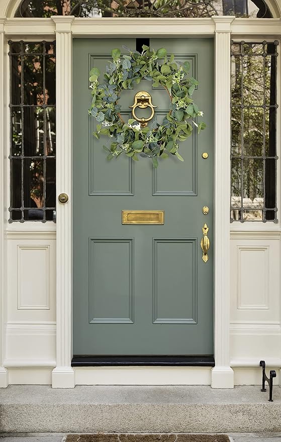 Eucalyptus Wreaths for Front Door 20", Handmade Green Leaves Wreath for Summer, Spring and All Seasons, Greenery Floral Wreath for Wall and Outside
