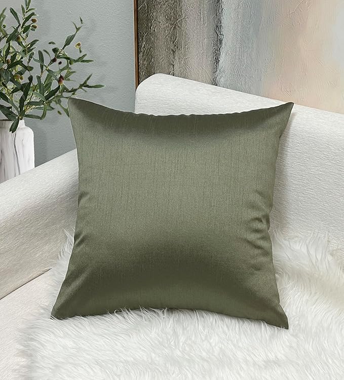 Aiking Home 26x26 Inches Faux Silk Square European Shams, Zipper Closure, Sage (Set of 2)