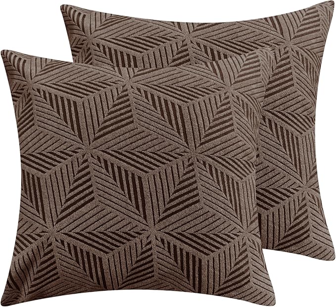 YEMYHOM Pack of 2 Throw Pillow Covers 18 x 18 Inch High Stretch Jacquard Pillowcase for Couch Sofa Living Room Home Decor, Brown