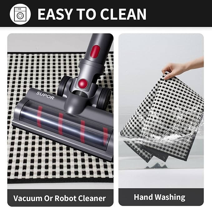 Kitchen Runner Rugs Non Slip Washable, Super Absorbent Soft Chenille Braided Kitchen Mats for Floor Rubber Backing Sink Mat Standing Hallway Floor Mat, Easy Clean, Black 17"x59"