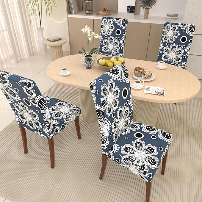 Stretch Dining Chair Covers Set of 4,Floral Print Chair Covers,Soft Removable Washable,Pet Friendly Furniture Protector,Universal Chair Slipcovers for Home, Kitchen,Ceremony Dining Room Seat
