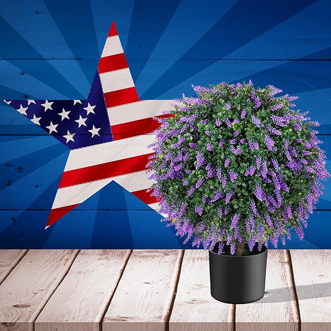 Real Touch 24" Artificial Lavender Trees (2-Pack) – Lifelike UV-Resistant Artificial Plant Featuring a Natural Wood Trunk – Perfect for Front Porch, Patio & Home Decor