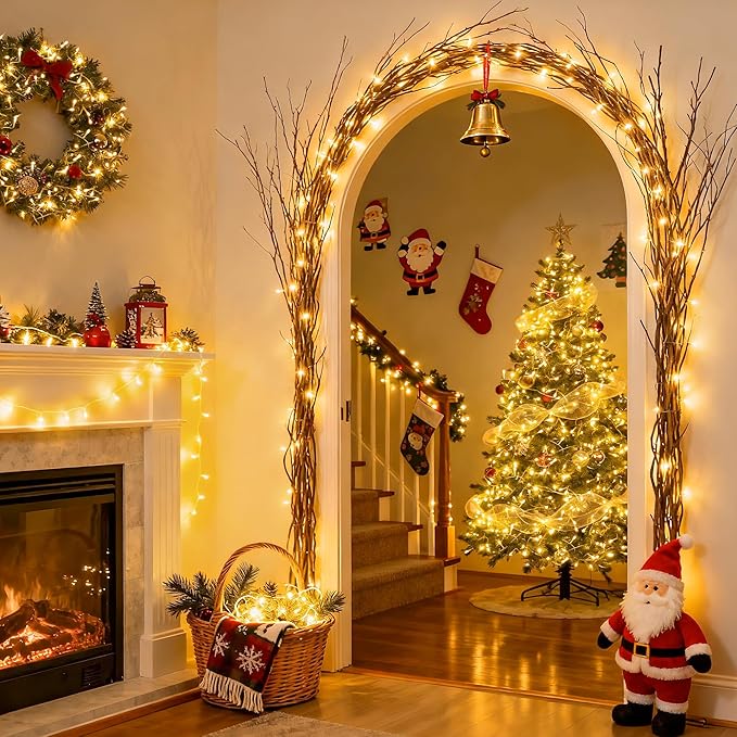 JMEXSUSS 100 LED Warm White Christmas Lights, 8 Modes Christmas Tree Lights Plug in, Indoor String Light Bedroom 33ft Connectable Fairy Twinkle Light Outdoor for Home Garden Xmas Tree Decor