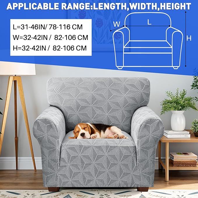 YEMYHOM 1 Piece Stretch Chair Sofa Slipcovers Couch Covers for 1 Seat, Jacquard Armchair Covers with Non-Slip Elastic Bottom, Thickened Furniture Protector for Dogs Pets kids (Small, Light Gray）