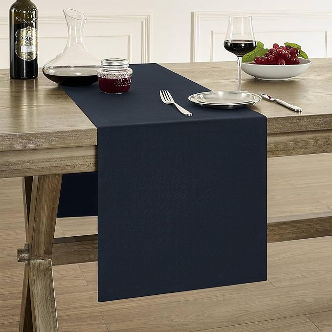 ZeeMart Basic Linen Style Table Runner, 14 x 36 Inch Dark Navy, Rustic Farmhouse Dark Blue Table Runners 36 Inches Long, Everyday Polyester Table Runner - Machine Washable & Easy Care