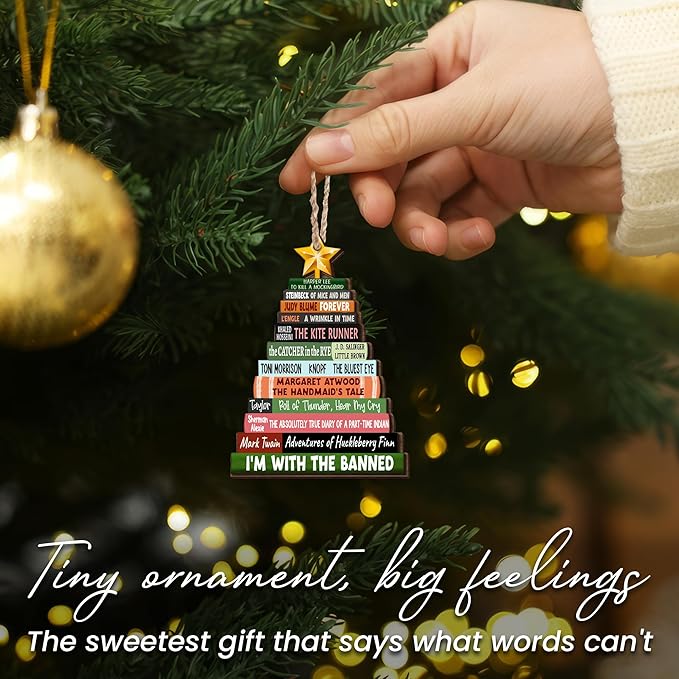 GEEMBI Christmas Book Lovers Gifts for Women Men - Wooden Christmas Ornaments 2025 for Tree Decorations - Christmas Nerd Reading Gifts for Readers Book Lovers, Stocking Stuffers for Friend