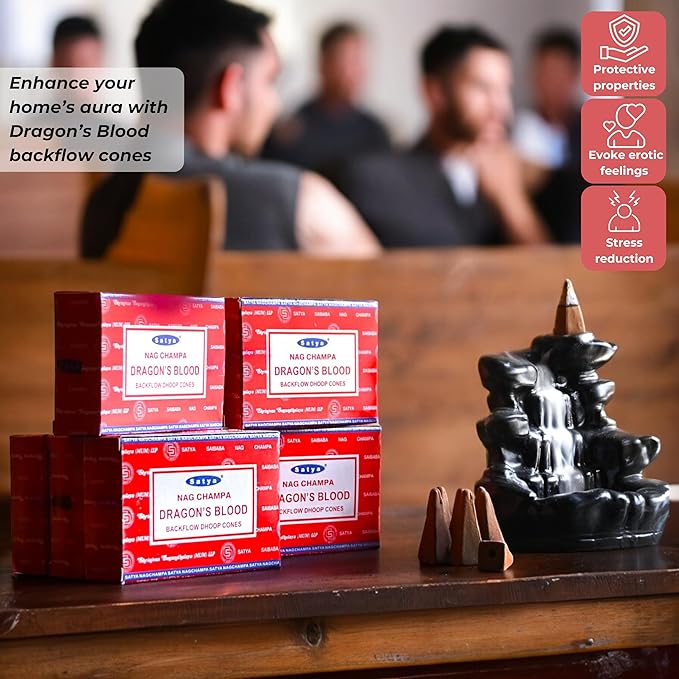 Dragon's Blood Backflow Incense Cones for Waterfall Aromatic Smoke Fountain Haze Falls and Mat Bundle - Pack of 6