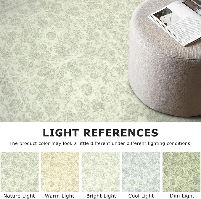 2x6 Washable Runner Rug for Hallways, Light Sage Green and Ivory Soft Neutral Vintage Kitchen Rugs with Non-Slip, Non-Shedding Distressed Floral Rug for Bedroom Kitchen Porch Laundry Entryway
