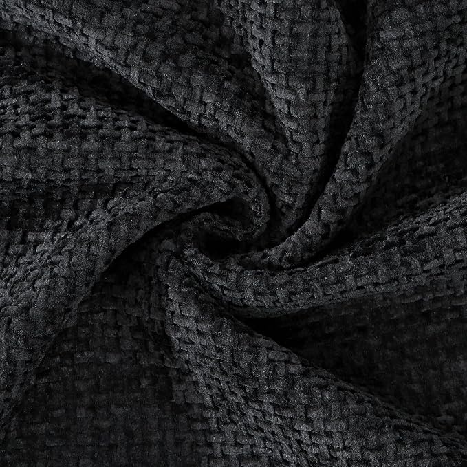 MADIZZ Chenille Velvet Throw Pillow Covers with Flange Set of 2 Super Soft Boho Textured Pillow Covers Decorative Throw Pillowcases Modern Farmhouse Home Decor for Sofa Bedroom Black 18x18 Inch