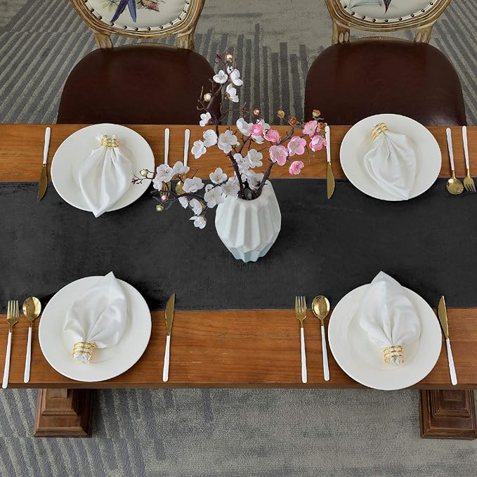 BALCONY & FALCON Velvet Table Runner 14"x118" Black Luxury Machine Washable Farmhouse Vintage Runner for Table Dining, Party, Wedding, Birthday, Easter, Thanksgiving & Christmas & Home Décor