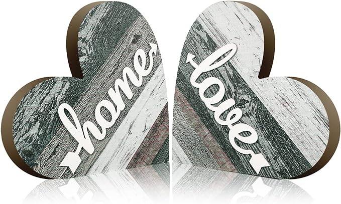 Jetec 2 Pcs Rustic Table Decorations for Living Room Home Decor Farmhouse Valentines Day Centerpiece Small Love Wooden Heart Decor for Dining Room Shelf Valentines Gift Decoration(Vintage Style)