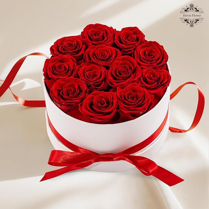 Preserved Roses in a Box, Blooming Real Roses Decor, Eternal Flowers for Delivery Prime, Best Gifts Birthday, Wedding, Anniversary, Mother's Day for Her, 12-Pieces (Red)