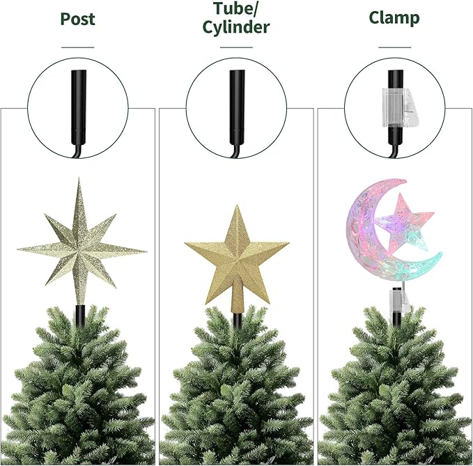 Christmas Tree Topper Holder -Universal Twist On Tree Topper Stabilizer Xmas Tree Topper Support Adjustable Secure Attachment for Star Angel Snowflake Ornaments Fit Most Christmas Trees & Topper Bases