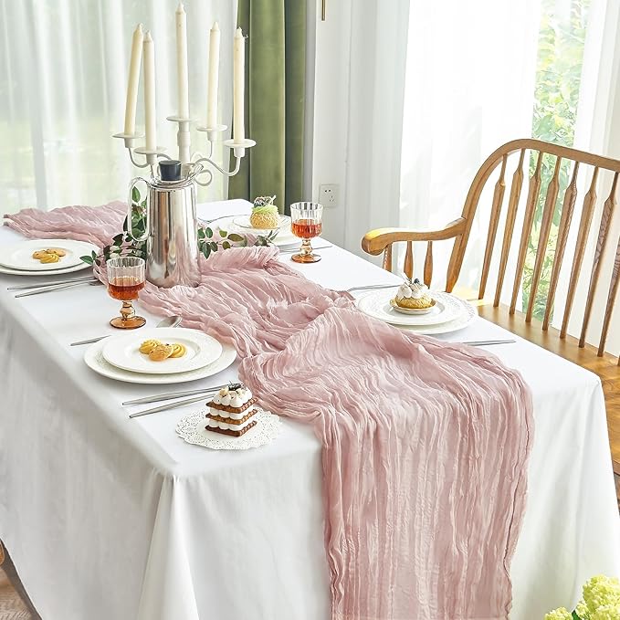 IVAPUPU 1 Pcs Cheesecloth Table Runner - 10ft Dusty Pink Boho Gauze Cheese Cloth Table Runners for Baby Shower Decoration Wedding Party Summer Garden Farmhouse Decor Valentines Day Decorations