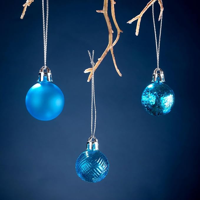DecorbyHannah Mini Christmas Tree Ornaments, 35ct 1.18inches Blue Christmas Ball Ornaments for Tree Decorations, Small Clear Shatterproof Plastic Hanging Balls Bulk for Xmas, Party, Wedding
