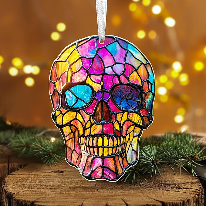 Skull Christmas Ornaments - 2D Flat (Not 3D) Acrylic Gothic Christmas Ornaments 2025 for Xmas Decorations - Skull Gifts for Women Men, Goth Gifts for Women, Skeleton Gothic Decor