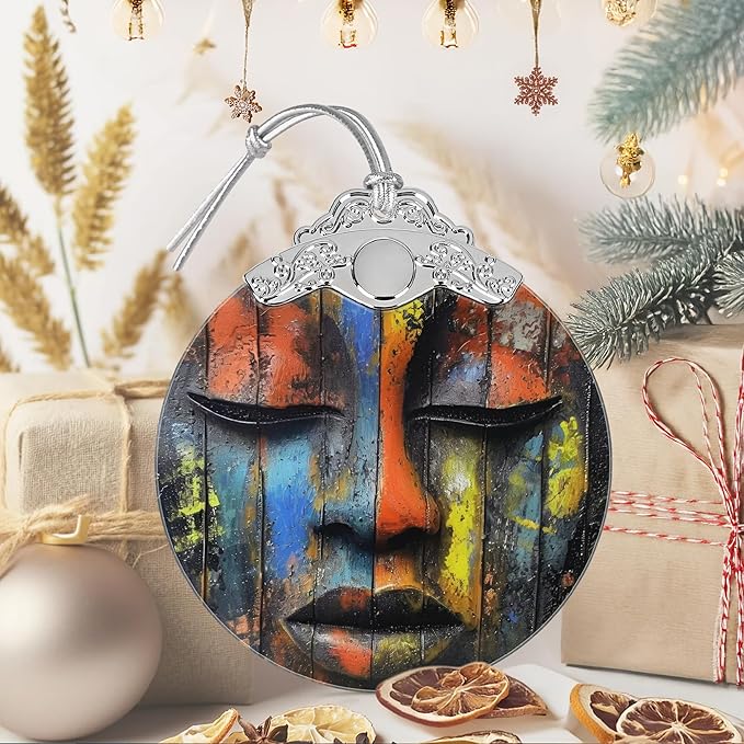 3" Stained Glass Christmas Decoration, Christmas Ornaments, Heirloom Keepsake, Gift Exchange, Gift Idea, Bauble Present - African Mask