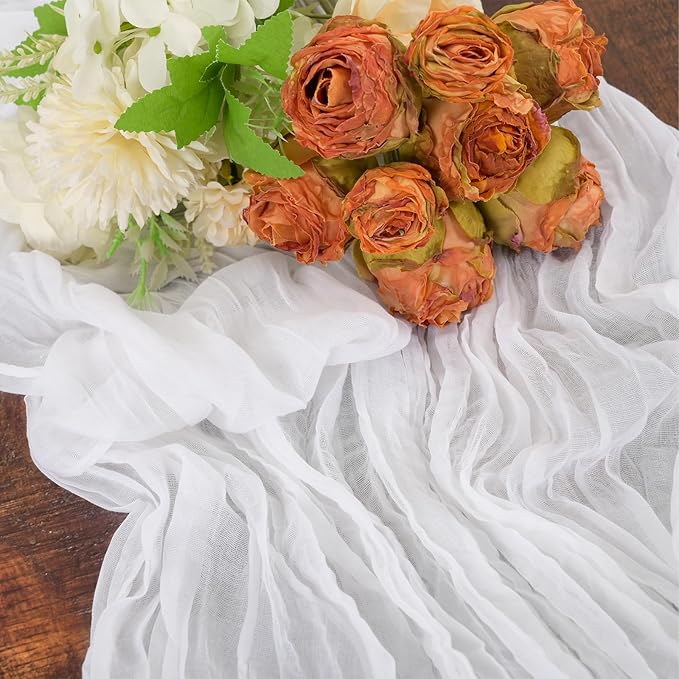 12 Pack White Cheesecloth Table Runner,10FT Gauze Boho Long Christmas Cheesecloth Tablerunners 20x120inch Rustic Cheese Cloth Table Runners for Wedding Party Bridal Shower,Table Decorationsa