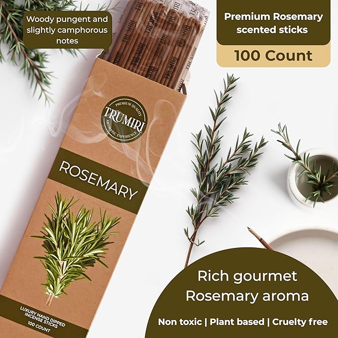 Rosemary Incense Sticks - Pack of 100 Inscents-Sticks Inciensos Aromaticos - Made with Natural Essential Oil - Scented Insence Non Toxic Agarbatti Incents