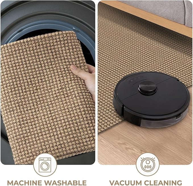 KOZYFLY Long Runners for Hallways 3x12 ft Washable Kitchen Runner Non Slip Rubber Backed Hallway Rugs Cotton Entryway Runner Rug Floor Carpet for Indoor Hall, Backdoor, Kitchen, Tan/Orange/Brown