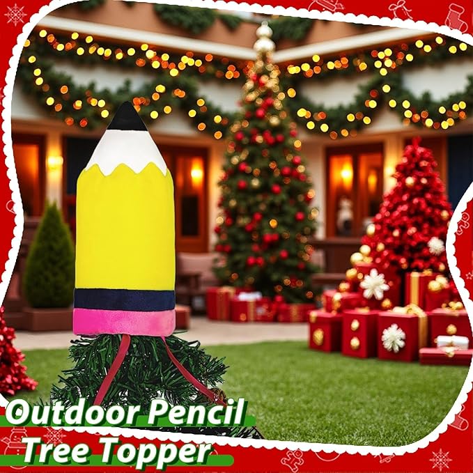 Eyourlife Pencil Christmas Tree Topper, 9inch Winter Yellow and Pink Velvet Pencil Tree Topper Decor for Party Home Office Classroom Xmas Christmas Indoor/Outdoor Tree Top Decoration Gifts