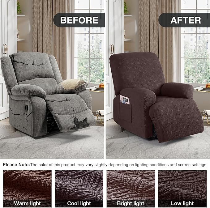 Timeles Extra Wide Recliner Chair Cover Reclining Couch Cover Sofa Slipcover Stretch Soft Washable (Single-Seater Oversized, Coffee)
