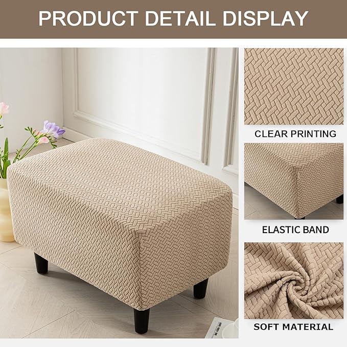 Eco-Ancheng Ottoman Cover Stretch Rectangle Footrest Stool Slipcover Ottoman Bench Covers Jacquard Footstool Protector Covers Storage Ottoman Slipcovers for Foot Stool with Nonslip Elastic Bottom,03