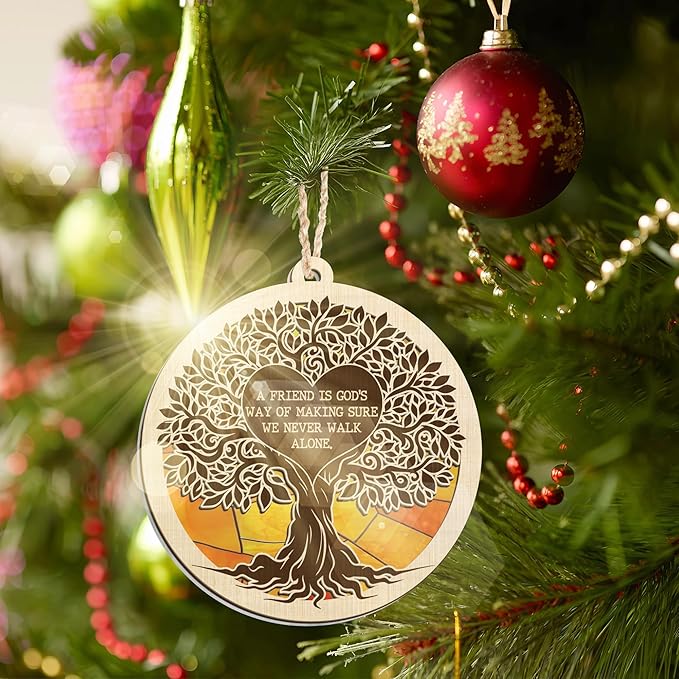 TEEZWONDER Christmas Friendship Gifts for Women Men - Suncatcher Christmas Ornaments 2025 - Natural Life Friend Gifts for Women, Tree of Life Ornament for Tree Decorations, Bestie Gift for Friend