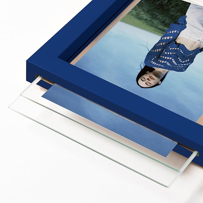 eletecpro 5x7 Blue Floating Picture Frames Set of 2, Real Double Glass Picture Frames for Wall Mount, Vertical or Horizontal Display Multi-Size Photos and Artworks up to 5 x 7 Inches, Home Decor