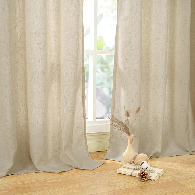 YoungsTex Grommet Linen Curtains 63 Inch Length 2 Panels for Living Room, Burlap Light Filtering Drapes No See Through for Bedroom Farmhouse, 52 X 63 Inch